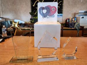 The trophies and voting box for the competition.