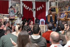 Comedian Chris Hamilton performs at a Don’t Tell Comedy show at Rainbow Records in Newark. SUBMITTED PHOTO