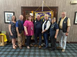 MISSING ID - Milton Lions Club officers shown are (l-r) Past President Mary A. Hughes, 1-year Director John Wunderlich, First Vice President Wendy Coverdale, President Jim Coverdale, Secretary Brenda Coverdale, Lion Tamer Doris Mock and Treasurer Tom Idnrum. Not pictured is Tail Twister Regina Coverdale.