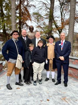 Delaware State Service Day attendees shown are (l-r) Larry Josefowski, Delaware Society first vice president; Troy Foxwell, Lewestown Chapter president; A.J. Foxwell, CAR member; Dave Hudson and his son Harper Hudson; Allen Greenly, national registrar general, and Dennis L. Schrader, Delaware Society president. SUBMITTED PHOTO