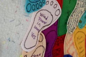 An example of one of the hundreds of felt footprints that will deliver environmental messages to Lewes Mayor and City Council.