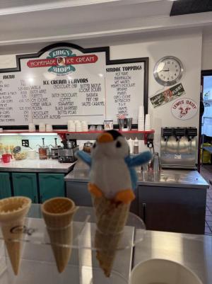 As part of the opening of the Santa house, visitors to downtown Milton can also take part in the Penguin Hunt, where those who post pictures with the penguin at 22 Milton businesses will make the selfie taker eligible for a grand prize – four tickets to see “Annie” at Milton Theatre. SUBMITTED PHOTO