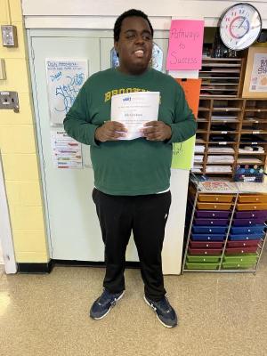 Jaden Jackson, Sussex Consortium, shows off his certificate from SDARJ.