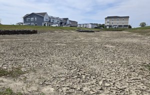 This stormwater retention pond in Milton is bone dry. Except for a couple snowstorms, there hasn’t been much precipitation in the past few months.