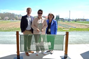 Gathered for the Food Bank of Delaware Community Champion recognition are (l-r) Tucker Norton, Food Bank board chair; honoree Jill Fredel; and Cathy Kanefsky, Food Bank president and CEO.