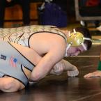 Cape's Thomas Ott pins Sussex Tech's Joshua James at 1:33 of the 220-pound class. BY DAN COOK