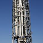 The gantry doors open to reveal the Minotaur V launch vehicle and all its impressive height. On the other side is a fire trench that directs the majority of exhaust towards the ocean, away from the road and surrounding vegetation. BY TERESA RODRIGUEZ