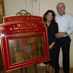 Milton Fire Department President John Hopkins poses for a photo with his wife and auxiliary member, Dawn Hopkins, after a luncheon Aug. 8 celebrating the Ladies Auxiliary's 50th anniversary. BY MADDY LAURIA