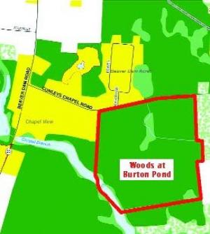 The proposed Woods at Burton Pond development is located on Conley’s Chapel Road near Beaver Dam Road. NONE MOLLY WINGATE/OFFICE OF STATE PLANNING COORDINATION GRAPHIC