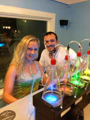 LaRoc Oxygen Bar patrons Heather Marowski and Marcus Katsetos get a dose of fresh 02 before an evening out. SOURCE SUBMITTED