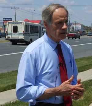 U.S. Sen. Tom Carper talks increasing the gas tax to offset a $20 billion shortfall in the federal government's Highway Trust Fund. Carper spoke to the press during a busy day in the Cape Region that included stops at the Congressional Delegation's Job Fair at the Rehoboth Beach Convention Center and a kick off of National Safe Boating Week at the Lewes Public Boat Ramp. BY CHRIS FLOOD