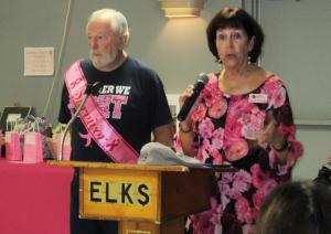 Cape Henlopen Elks Lodge 2540 breast cancer awareness dinner attendees shown are Dan Solow, left, breast cancer survivor and volunteer peer mentor, Delaware Breast Cancer Coalition; and Connie Holdridge, coalition program director for Sussex County. SUBMITTED PHOTOS