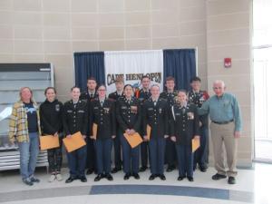 Gathered at the JROTC award ceremony are in back (l-r) William Buscik, Mason Furman, Lucas Santini, Aidan Cox and Bryan Ramirez. In front are Principal Kristin DeGregory, Zoe Henderschott, Isabelle Hastings, Brianna Evans, Ninfa Cantu, Ryleigh Archer, Mara Lobley and Col. Ronald Erale. SUBMITTED PHOTO