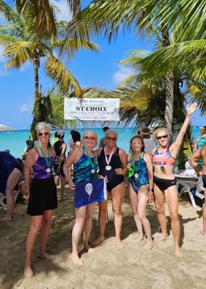Finishing the 2- and 1-mile swims in St. Croix are (l-r) Betsy Tootell, Chris Noonan Sturm, Marilyn Spitz, Laura Ritter and Nancy Forsyth. SUBMITTED PHOTO