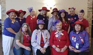 Red Hat Society Evening Primroses Chapter celebration attendees shown are in back (l-r) guest Joann Debois, Peggy Scheibe, Judy Phillips, Glenna Gill, Sherry Arigo. Kathy Desbonnet, Ann Burton and Pat Faust. In front are Judy Picciotto, Eileen Loftus, Queen BJ Young and Mae Cipriano. Members not pictured are Elsie Parkhouse, Connie Crisofulli, Joann McIlvain, Karen Norris and Viviann Mathews. SUBMITTED PHOTO