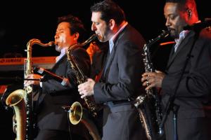 The Sax Pack kicked off the Jazz Festival. Shown are (l-r) Jeff Kashiwa and Steve Cole and Kim Waters. BY NICK ROTH